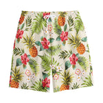 White Aloha Pineapple Pattern Print Cotton Shorts