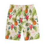 White Aloha Pineapple Pattern Print Cotton Shorts
