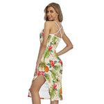 White Aloha Pineapple Pattern Print Cross Back Cami Dress