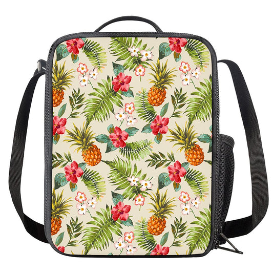 White Aloha Pineapple Pattern Print Crossbody Lunch Bag