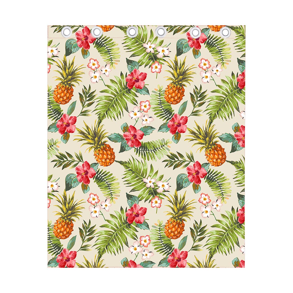 White Aloha Pineapple Pattern Print Curtain