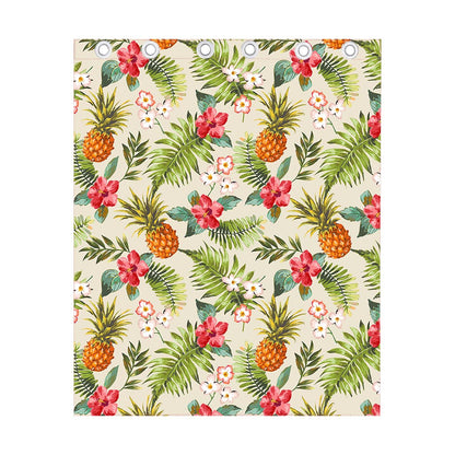 White Aloha Pineapple Pattern Print Curtain