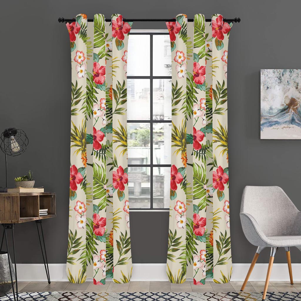 White Aloha Pineapple Pattern Print Curtain