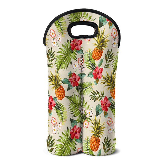 White Aloha Pineapple Pattern Print Double Neoprene Wine Tote