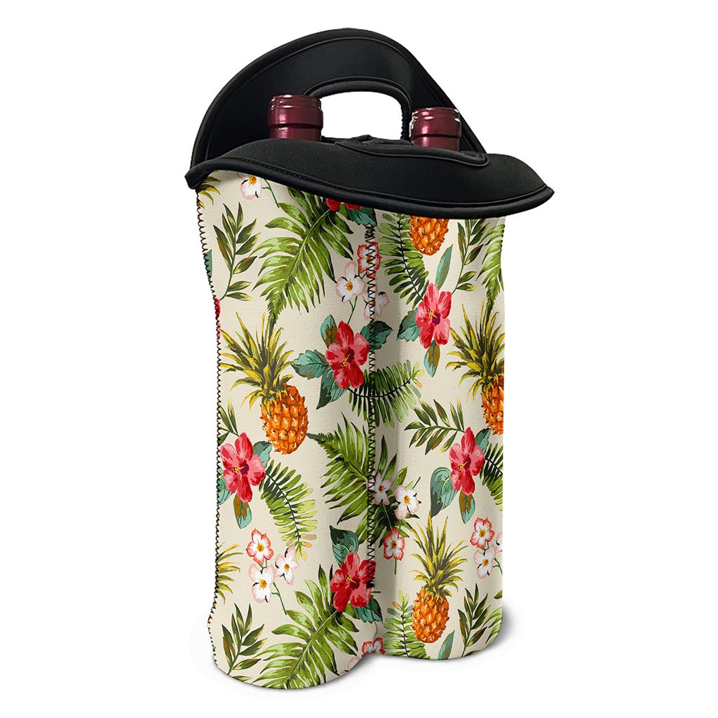 White Aloha Pineapple Pattern Print Double Neoprene Wine Tote