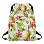 White Aloha Pineapple Pattern Print Drawstring Backpack