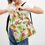 White Aloha Pineapple Pattern Print Drawstring Backpack