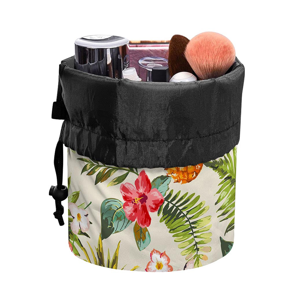 White Aloha Pineapple Pattern Print Drawstring Makeup Bag