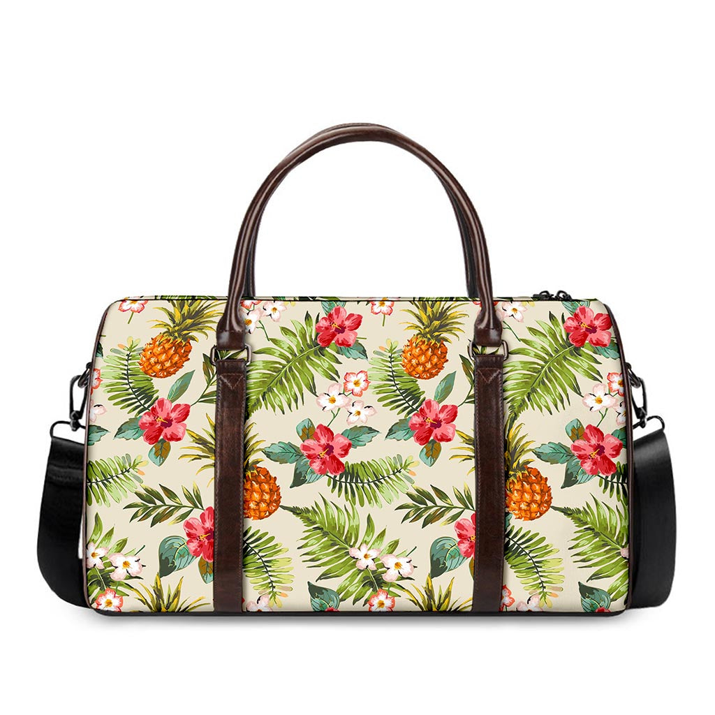 White Aloha Pineapple Pattern Print Duffle Bag