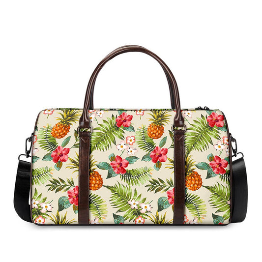 White Aloha Pineapple Pattern Print Duffle Bag