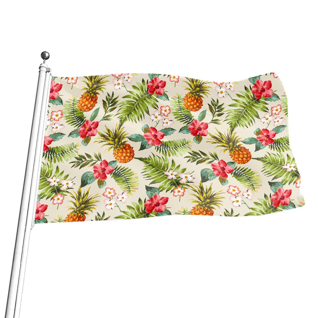 White Aloha Pineapple Pattern Print Flag