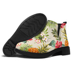 White Aloha Pineapple Pattern Print Flat Ankle Boots