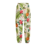 White Aloha Pineapple Pattern Print Fleece Lined Knit Pants