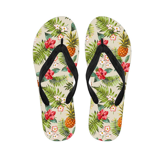 White Aloha Pineapple Pattern Print Flip Flops