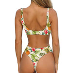 White Aloha Pineapple Pattern Print Front Bow Tie Bikini