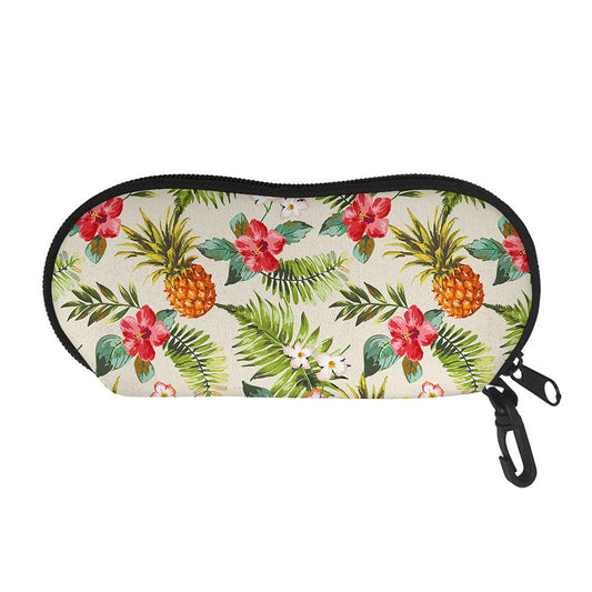 White Aloha Pineapple Pattern Print Glasses Case