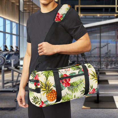 White Aloha Pineapple Pattern Print Gym Bag