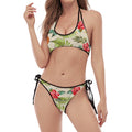 White Aloha Pineapple Pattern Print Halter Scoop Tie Side Bikini