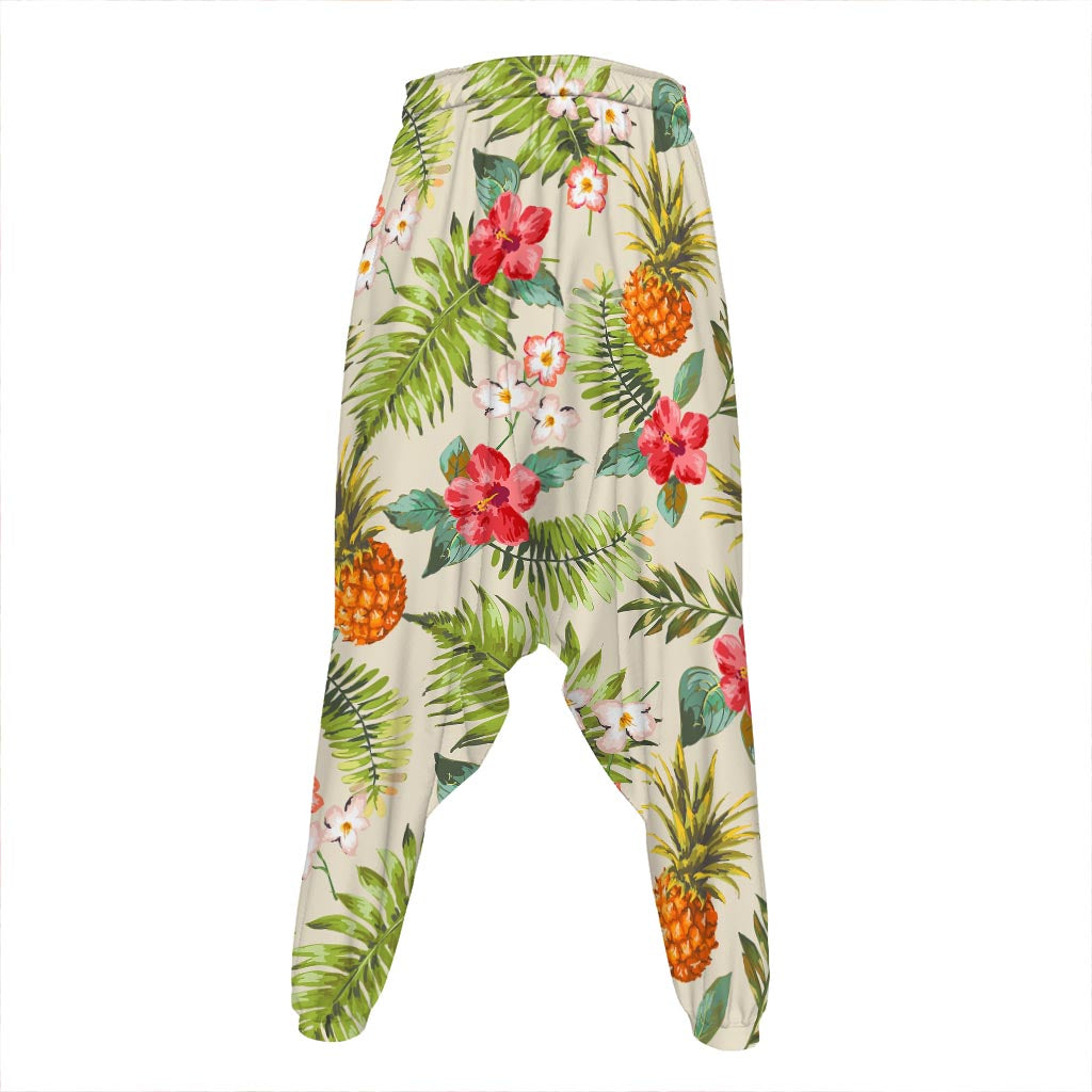 White Aloha Pineapple Pattern Print Hammer Pants