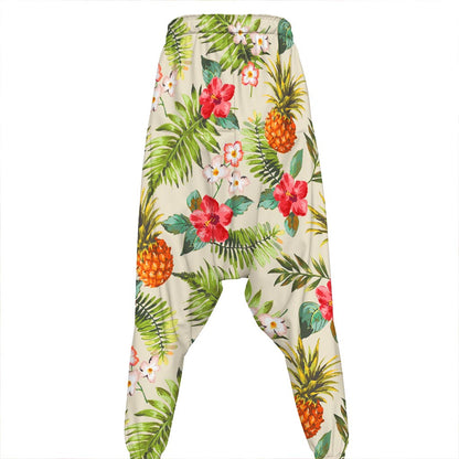 White Aloha Pineapple Pattern Print Hammer Pants