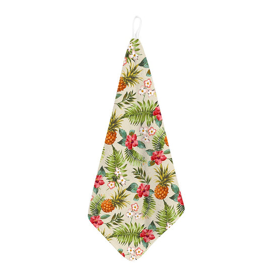 White Aloha Pineapple Pattern Print Hand Towel