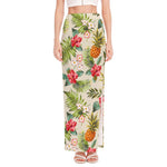 White Aloha Pineapple Pattern Print High Slit Maxi Skirt