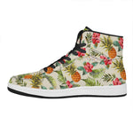 White Aloha Pineapple Pattern Print High Top Leather Sneakers