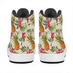 White Aloha Pineapple Pattern Print High Top Leather Sneakers