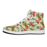 White Aloha Pineapple Pattern Print High Top Leather Sneakers