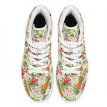 White Aloha Pineapple Pattern Print High Top Leather Sneakers