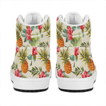 White Aloha Pineapple Pattern Print High Top Leather Sneakers