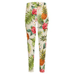 White Aloha Pineapple Pattern Print High-Waisted Pocket Leggings