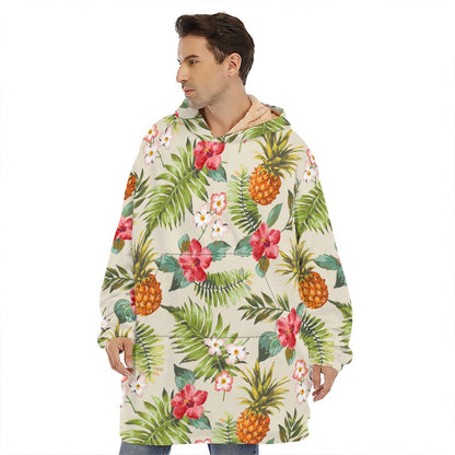 White Aloha Pineapple Pattern Print Hoodie Blanket