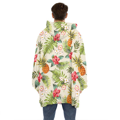 White Aloha Pineapple Pattern Print Hoodie Blanket