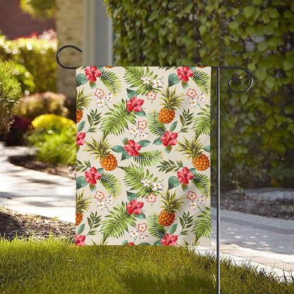 White Aloha Pineapple Pattern Print House Flag