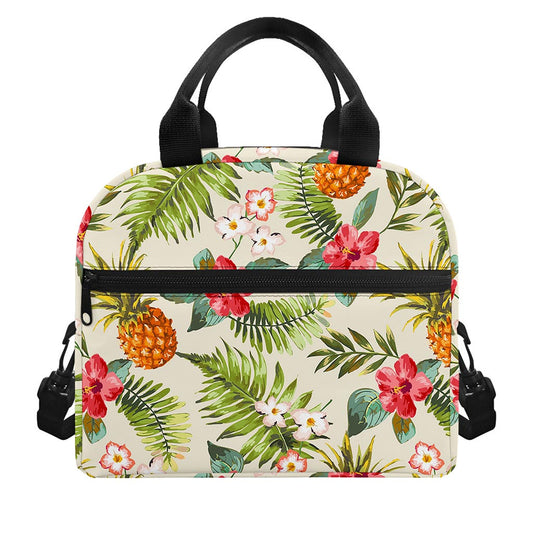White Aloha Pineapple Pattern Print Insulated Lunch Bag