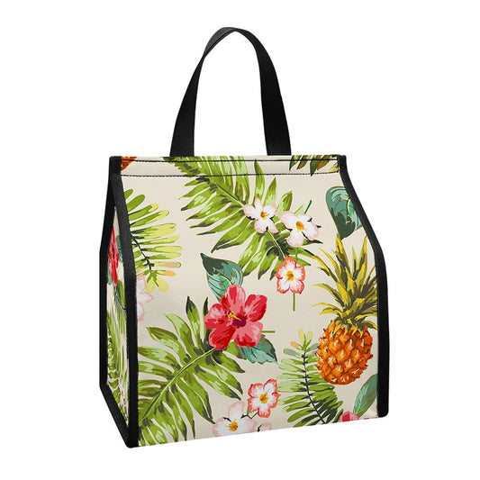 White Aloha Pineapple Pattern Print Insulated Lunch Tote