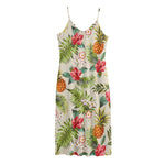 White Aloha Pineapple Pattern Print Jersey Midi Cami Dress