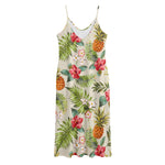 White Aloha Pineapple Pattern Print Jersey Midi Cami Dress