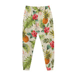 White Aloha Pineapple Pattern Print Jogger Pants