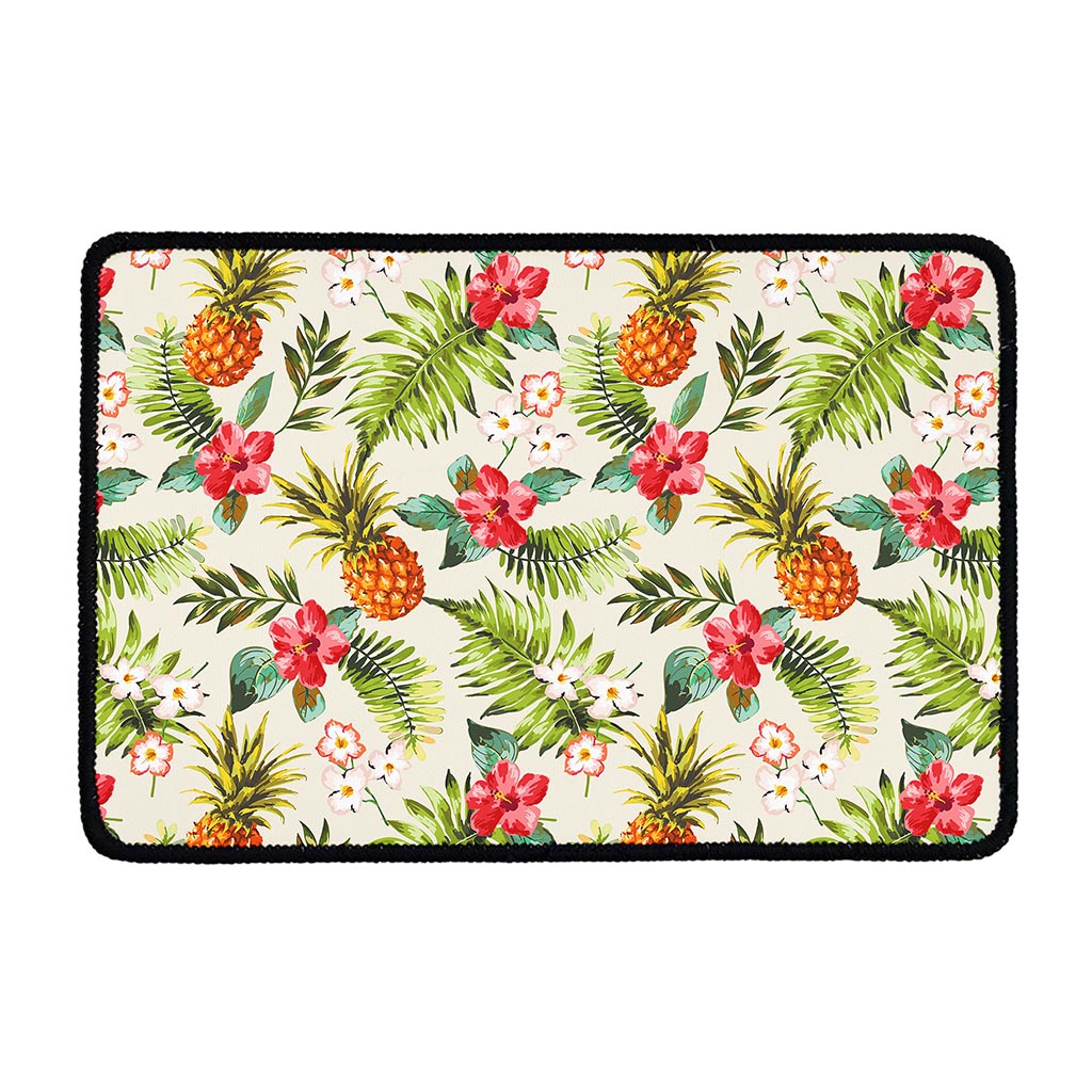 White Aloha Pineapple Pattern Print Kitchen Mat