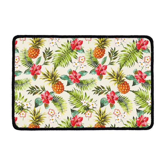 White Aloha Pineapple Pattern Print Kitchen Mat