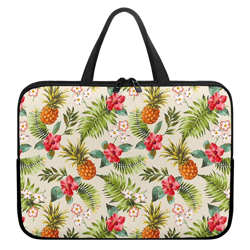 White Aloha Pineapple Pattern Print Laptop Sleeve With Handle