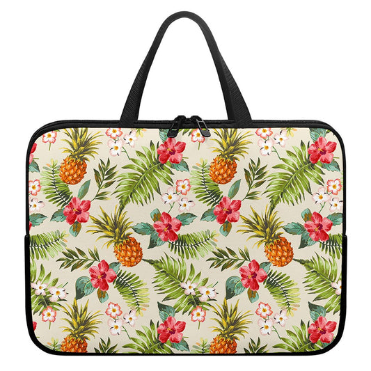 White Aloha Pineapple Pattern Print Laptop Sleeve With Handle