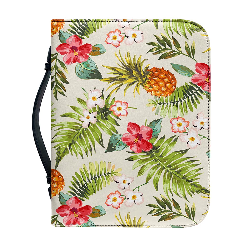 White Aloha Pineapple Pattern Print Leather Bible Cover