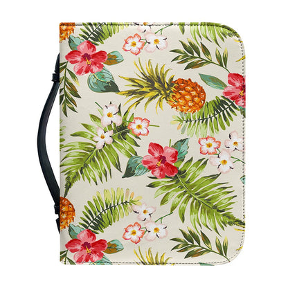 White Aloha Pineapple Pattern Print Leather Bible Cover