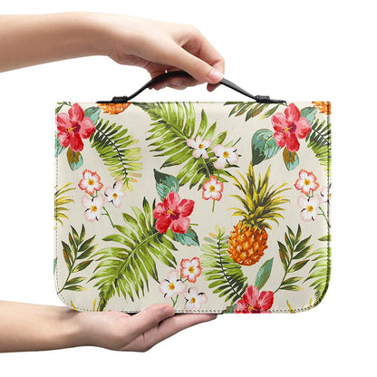 White Aloha Pineapple Pattern Print Leather Bible Cover