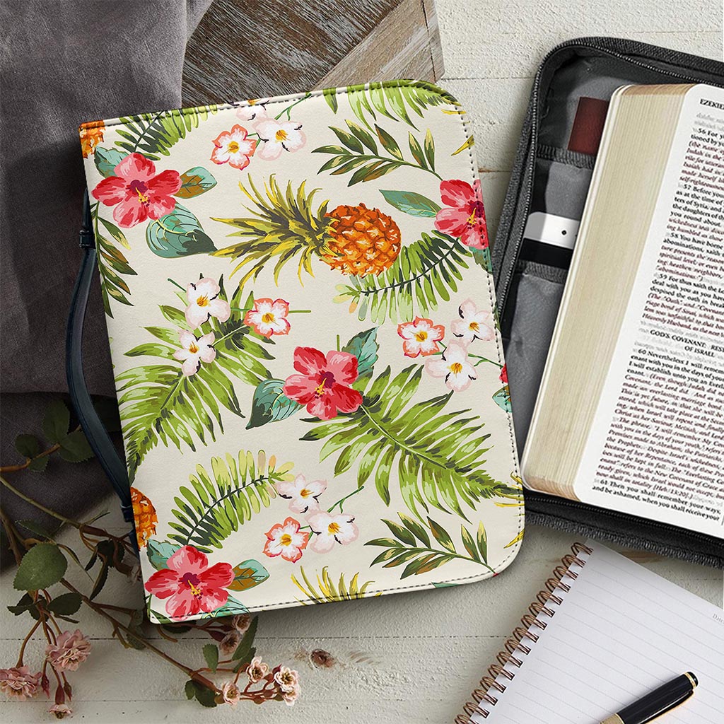 White Aloha Pineapple Pattern Print Leather Bible Cover