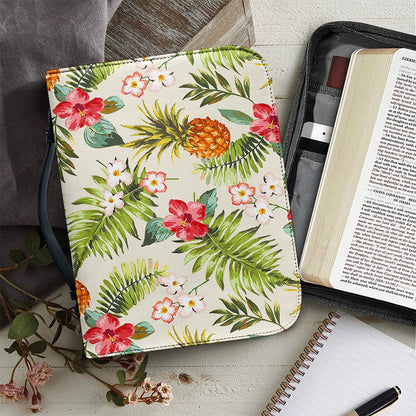 White Aloha Pineapple Pattern Print Leather Bible Cover