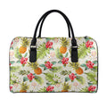 White Aloha Pineapple Pattern Print Leather Duffel Bag